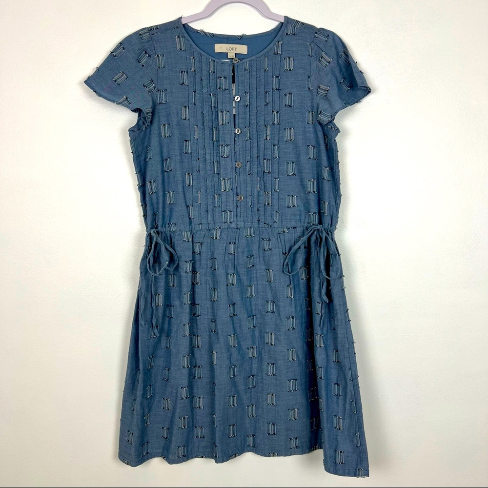 LOFT NWT Chambray Dress Short Sleeve Cinch Waist Size XS